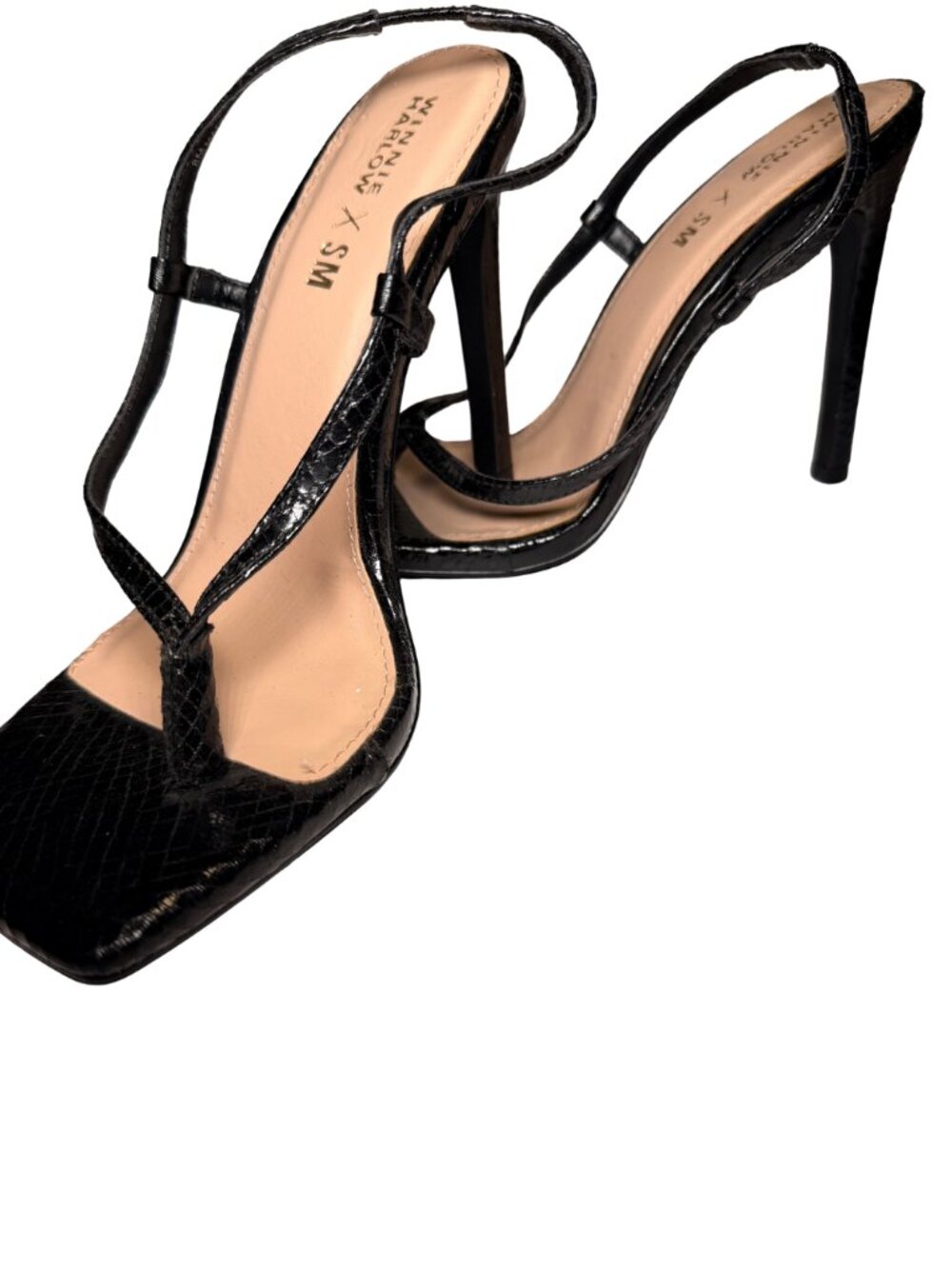 Winnie Harlow X Steve Madden Bashment Black Square Toe Thong Sandals - Picture 3 of 4